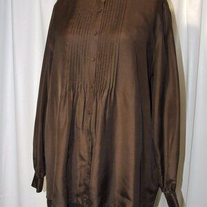 Rich Brown Silk Blouse Tunic Top Women's Size XL
